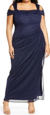 Alex Evenings Cold Shoulder Glitter Column Gown