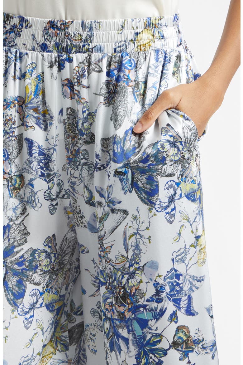 Lillian Butterfly Print Wide Leg Silk Pants, Alternate, color, GREY MULTI WATERCOLR BUTTERFLY