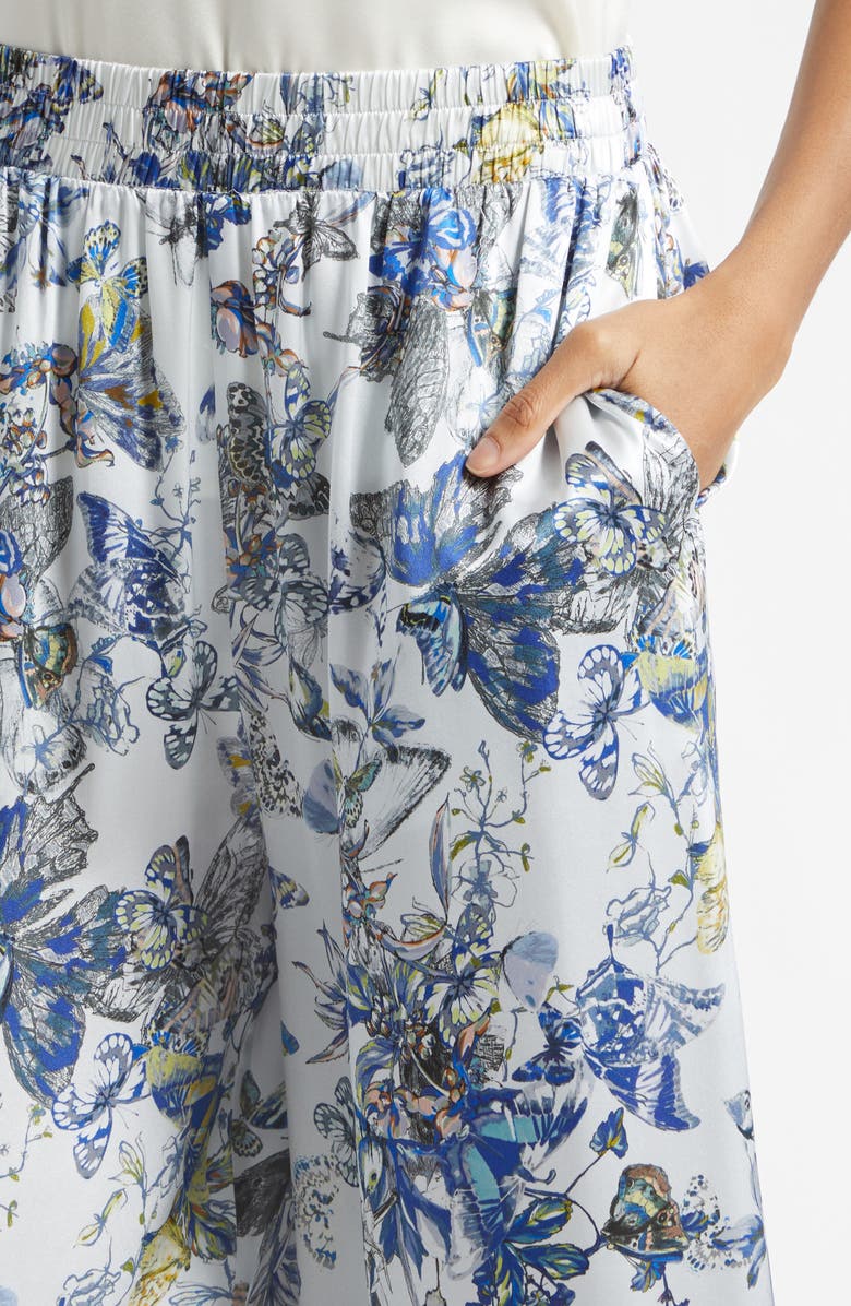 L'AGENCE Lillian Butterfly Print Wide Leg Silk Pants, Alternate, color, Grey Multi Watercolr Butterfly