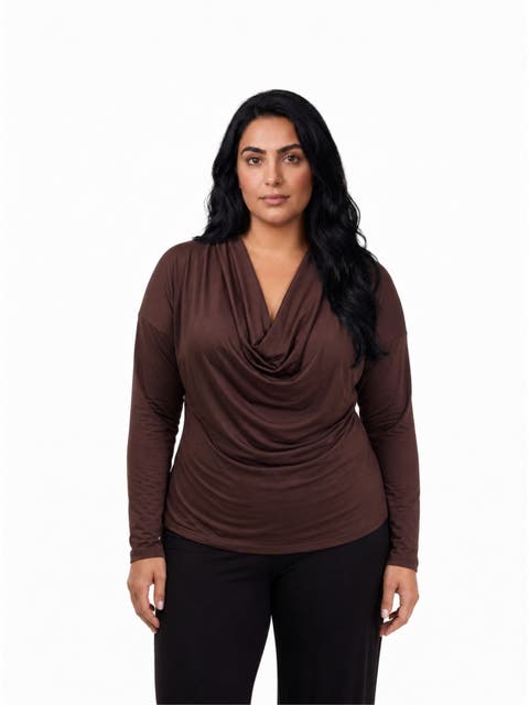 Elevate Curvy Cowl Neck Long Sleeve Top