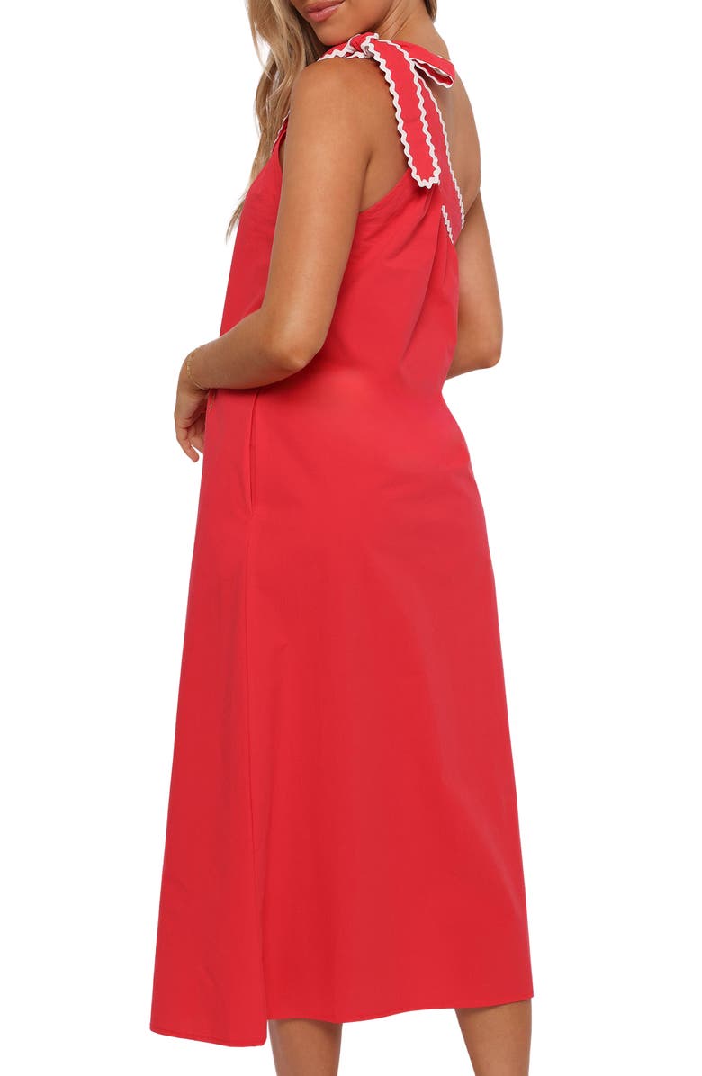 Petal & Pup Brynlee Rickrack Trim One-Shoulder Cotton Midi Dress, Alternate, color, Red/ White
