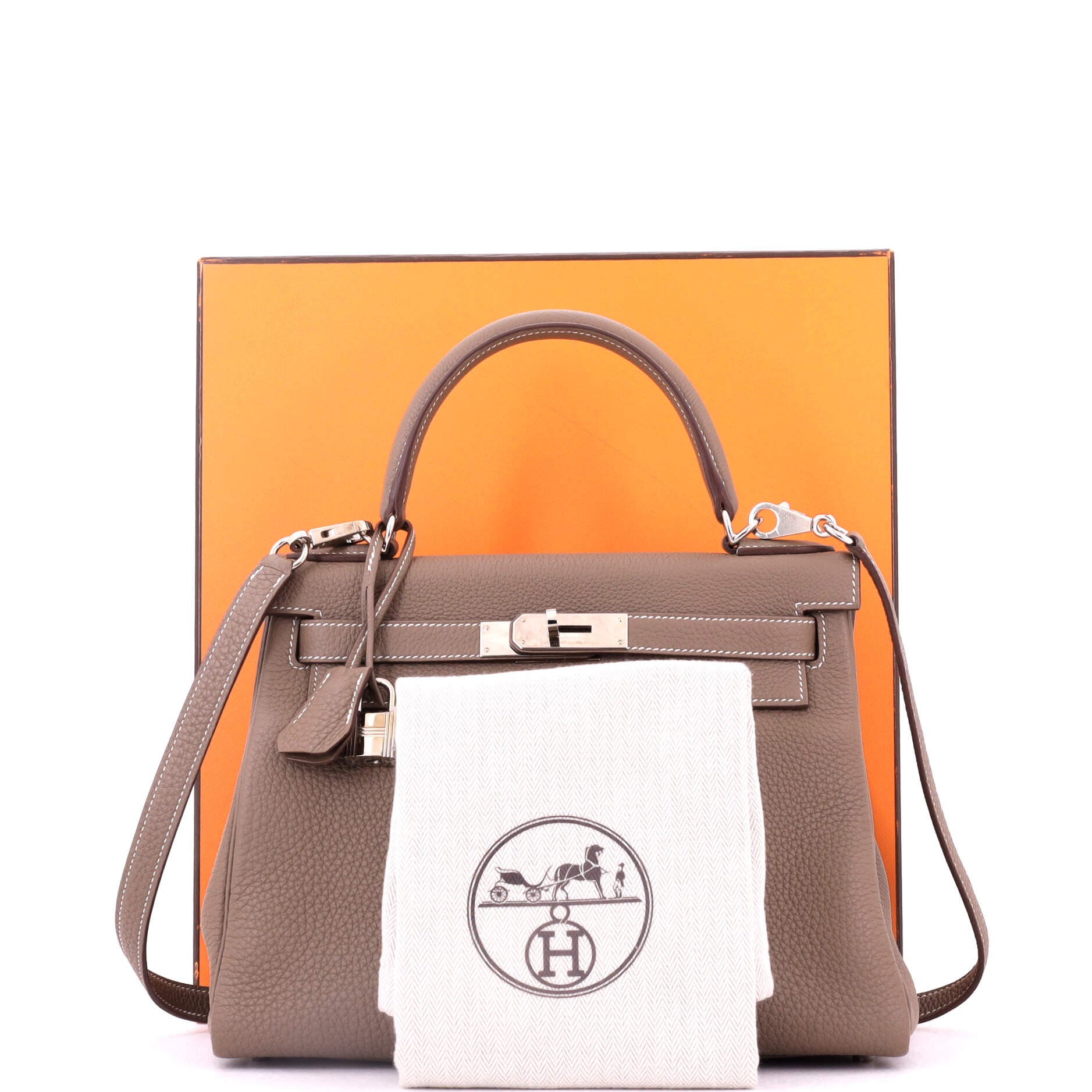Pre-Owned Hermes Kelly Handbag Grey Togo with Palladium Hardware 28, Alternate, color, Etoupe