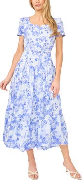 CeCe Floral Print Notched Neck Tiered Maxi Dress