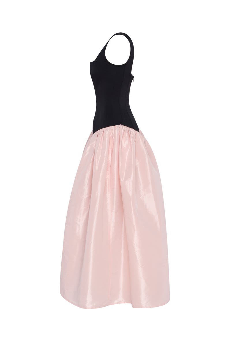 Milla Corset Dress On Straps With A Glossy Midi Skirt, Alternate, color, Black&Pink