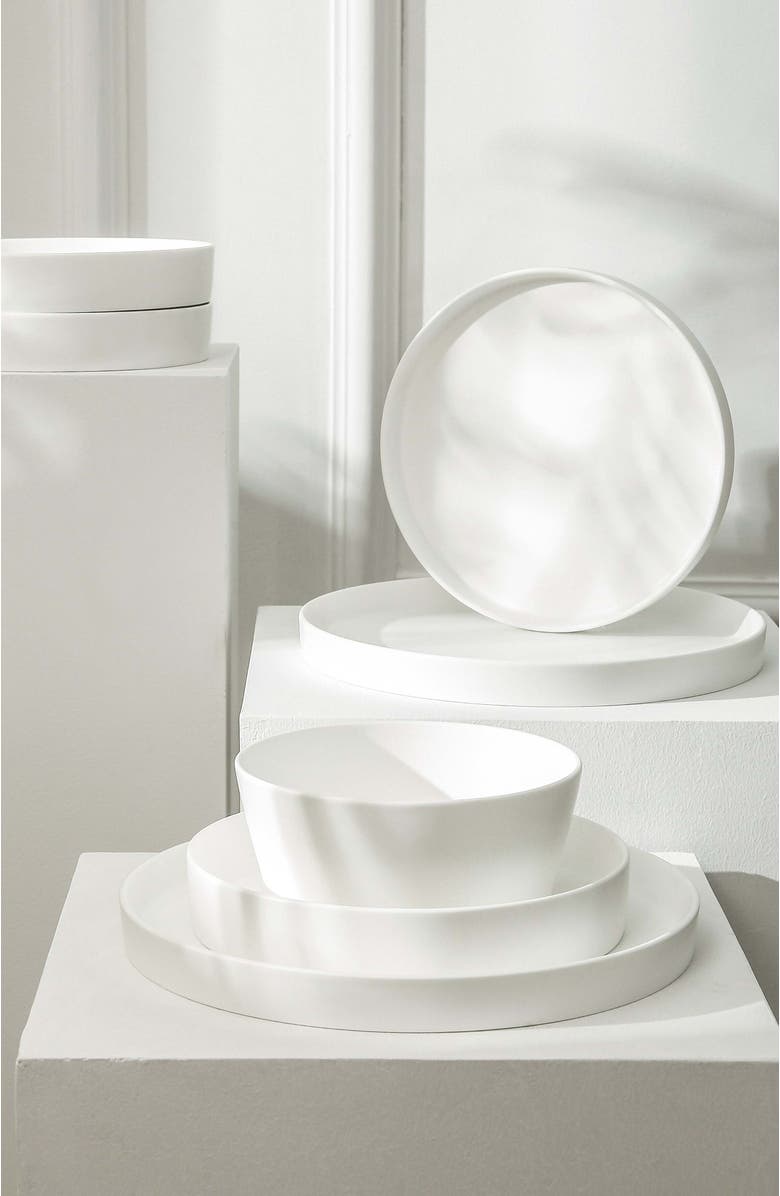 Stone Lain Fosca Bone China 16-Piece Dinnerware Set, Alternate, color, Matte White