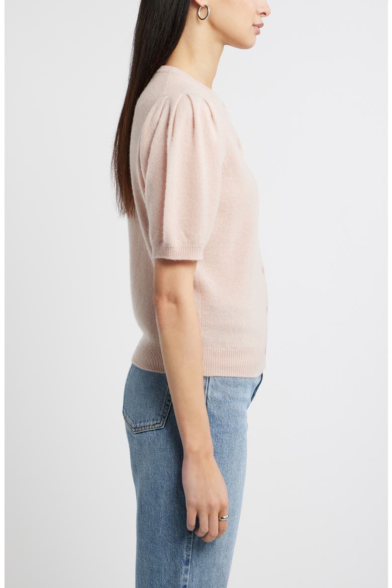 Puff Sleeve Cashmere Cardigan, Alternate, color, PINK ADOBE