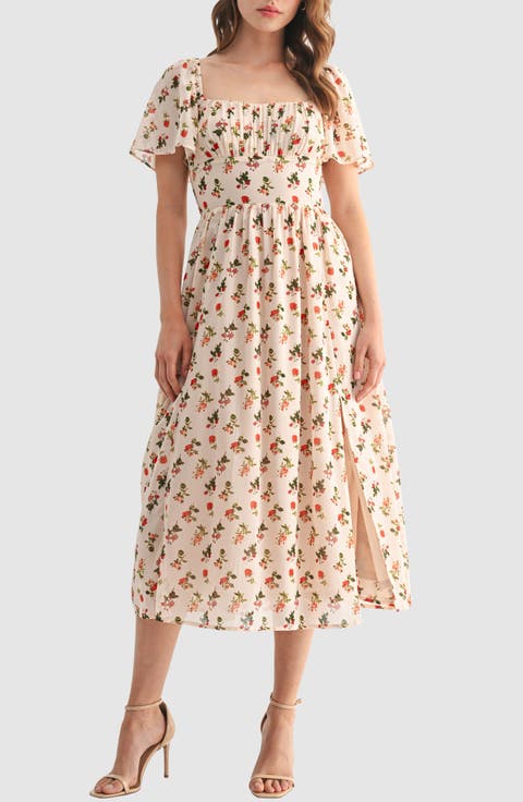 Floral Butterfly Sleeve Midi Dress