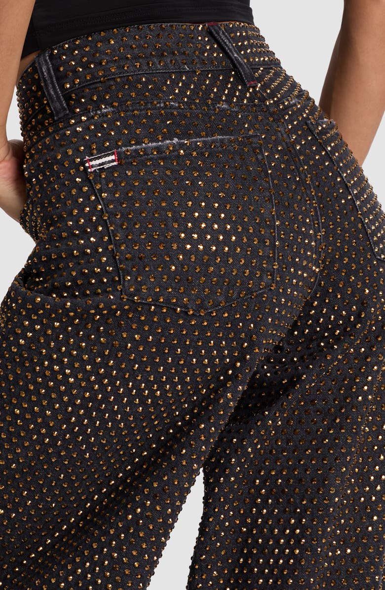 Alice + Olivia Amazing Stud Embellished Baggy Wide Leg Jeans, Alternate, color, Maya Charcoal Black