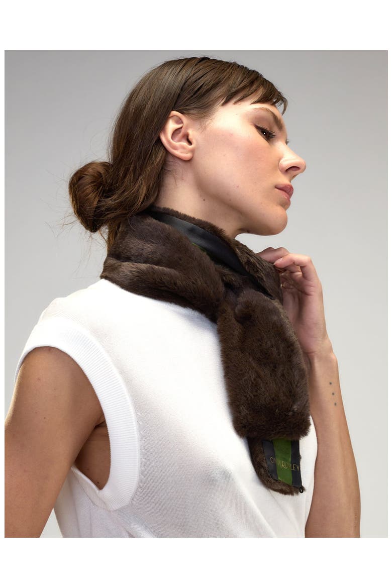 Out East Faux Fur Silk Scarf, Alternate, color, BROWN
