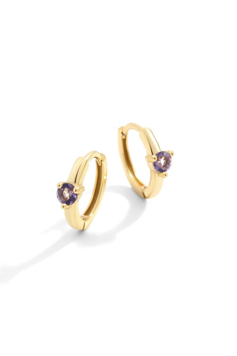 Solitaire Birthstone Huggie Hoop Earrings