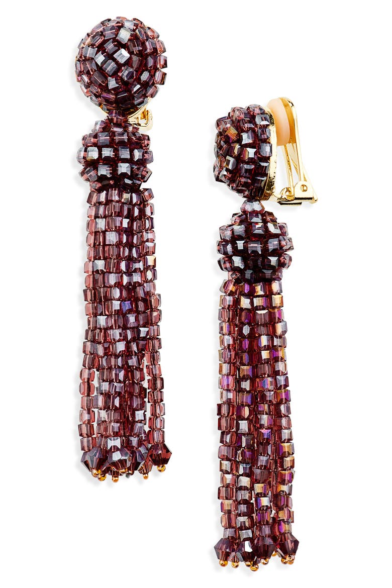 Beaded Tassel Drop Earrings, Main, color, WINE