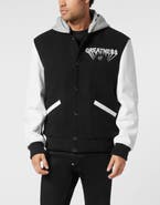 PHILIPP PLEIN Hooded Varsity Bomber With Leather Sleeves Greatness Men