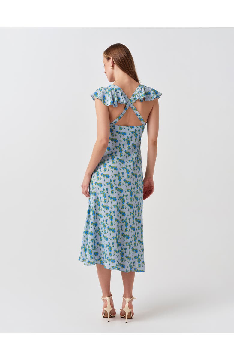 Ghost London Maya Floral Crepe Midi Dress, Alternate, color, Blue Ditsy Floral