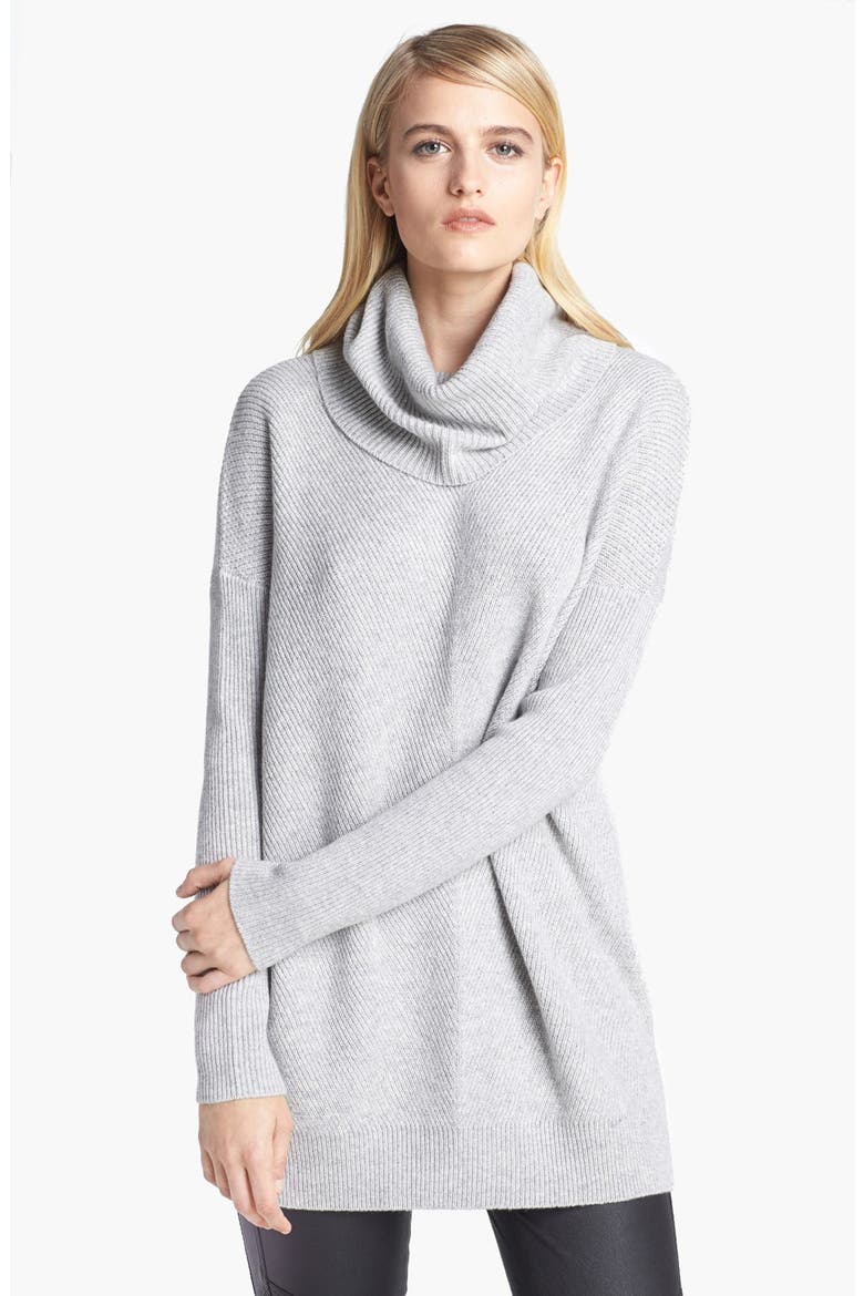 Chevron Knit Turtleneck Sweater, Main, color, HEATHERT CHALK