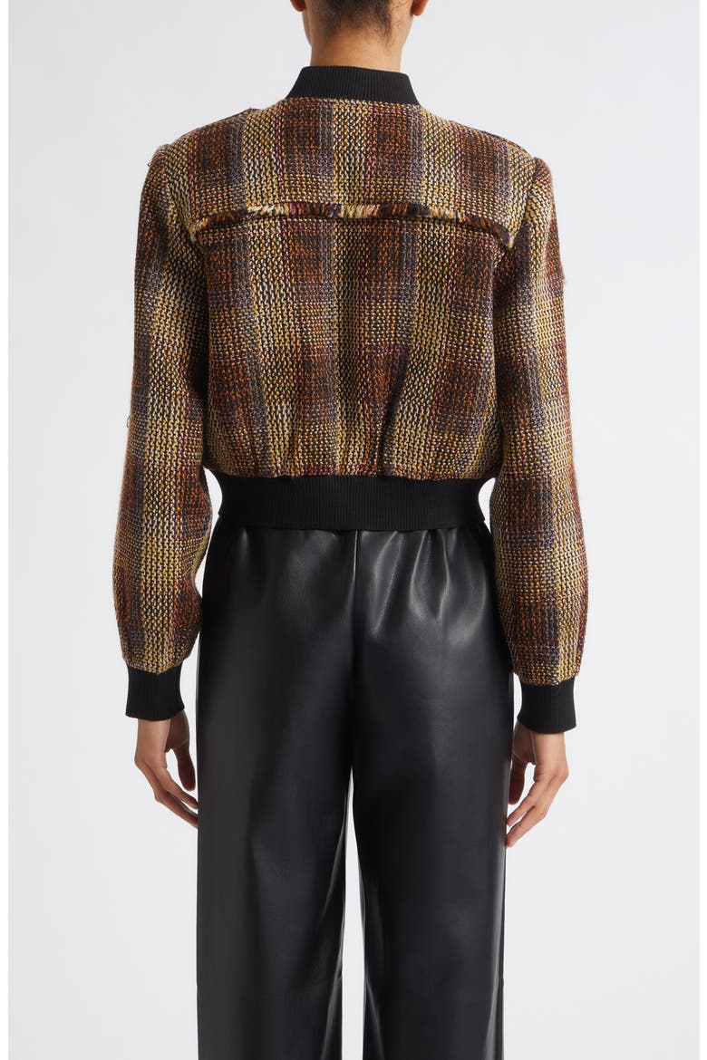 Pierce Fringe Detail Tweed Bomber Jacket, Alternate, color, FIG MULTI