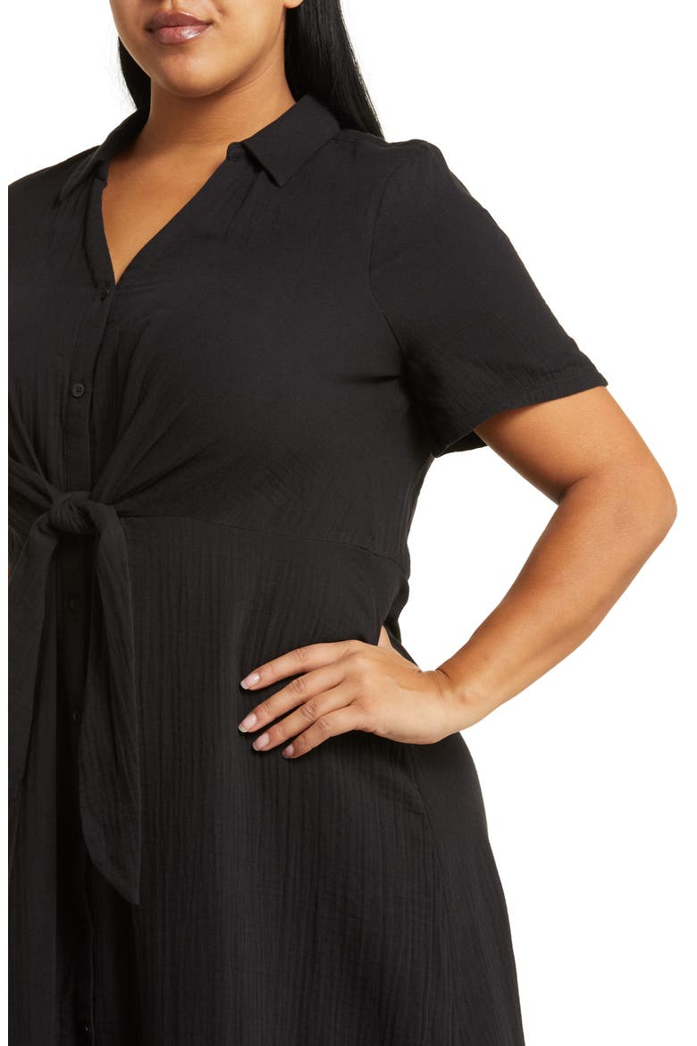 Tie Front Cotton Gauze Maxi Dress, Alternate, color, BLACK