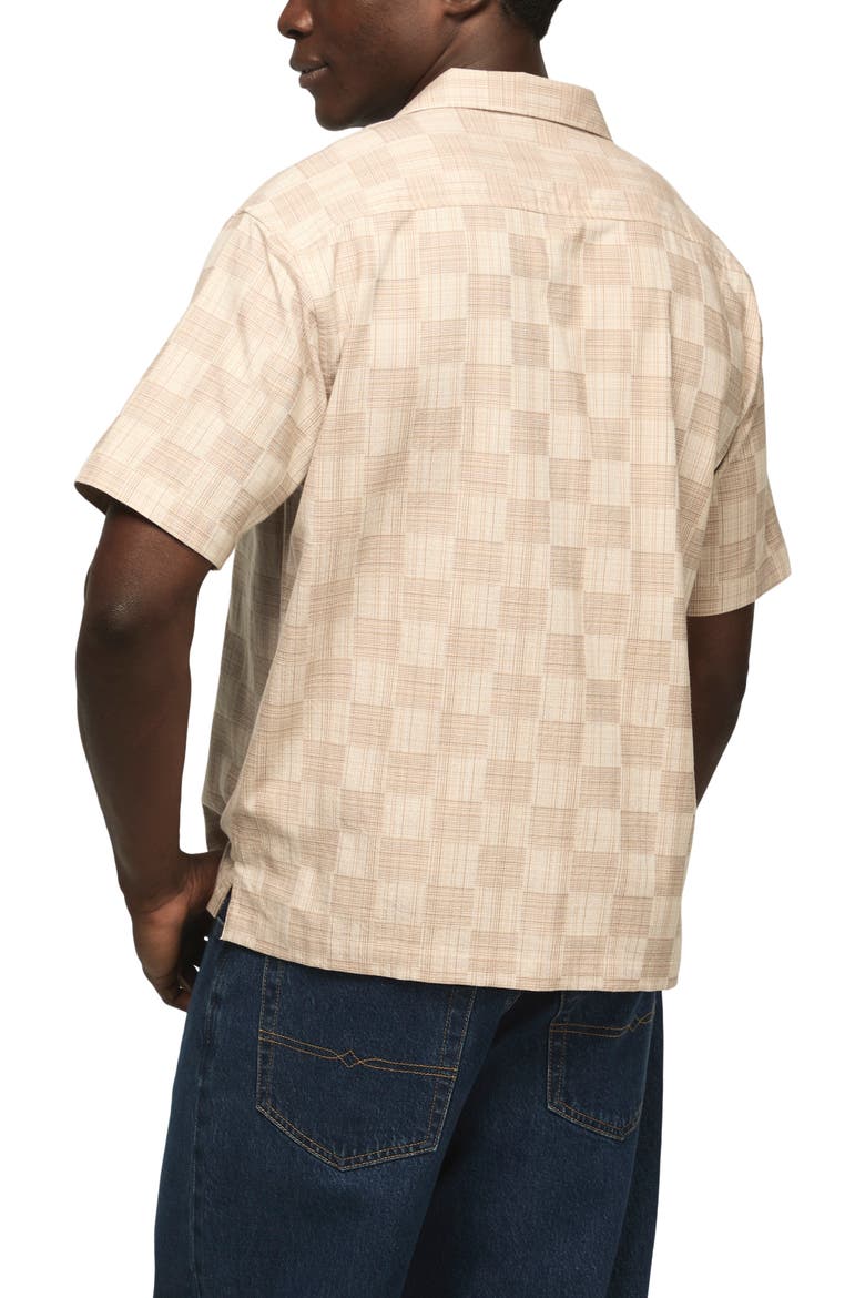 Checker Cotton Blend Camp Shirt, Alternate, color, BEIGE