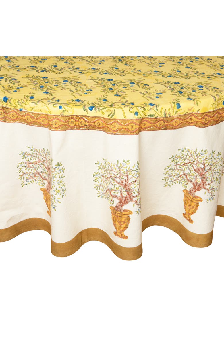Olive Tree Tablecloth, Main, color, Khaki/Blue 70" Round