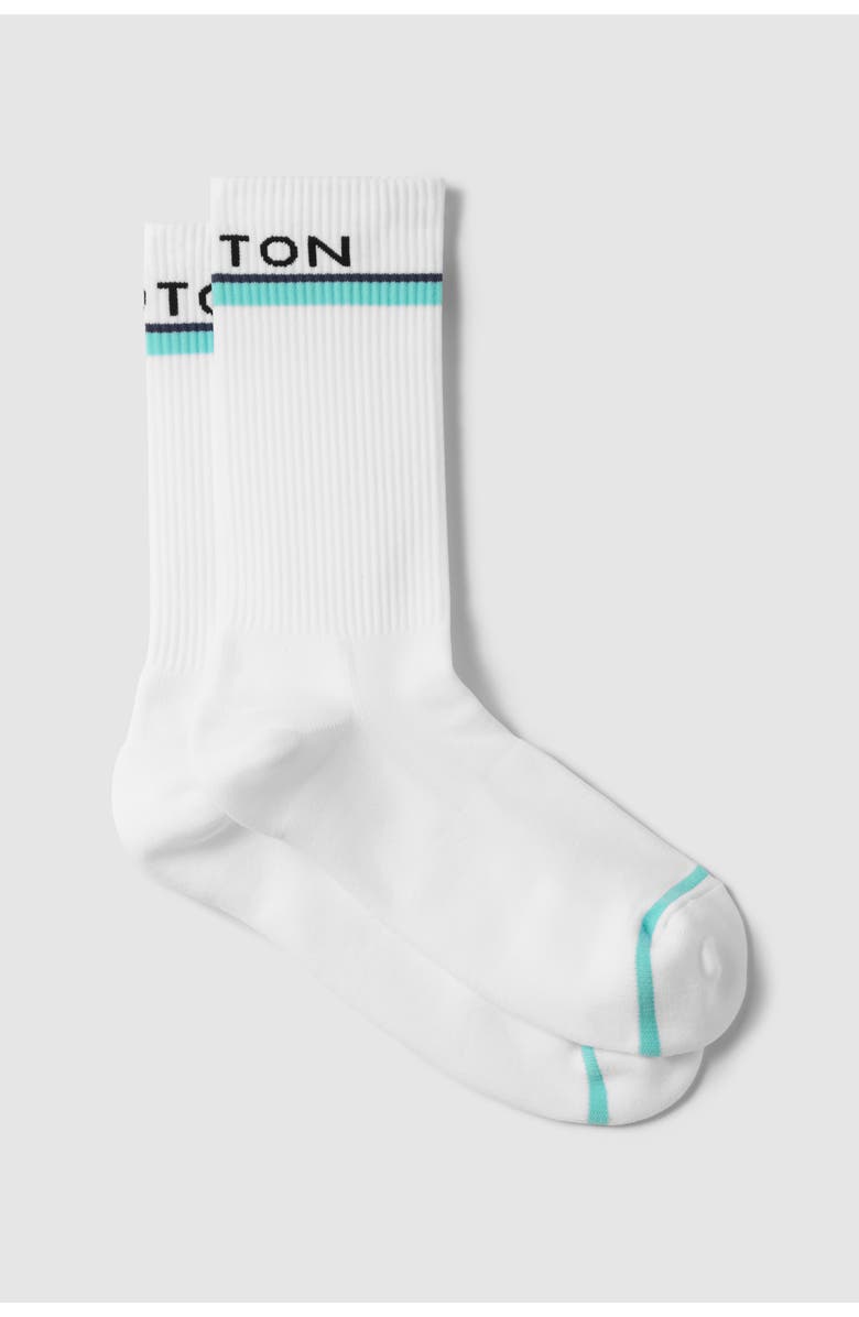 Peloton Perormance Dbl Stripe Crew Sock, Main, color, Aqua Sky