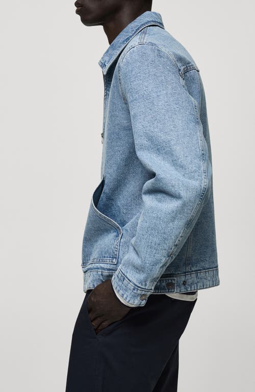 Mango Lined Zip Denim Jacket In Medium Blue