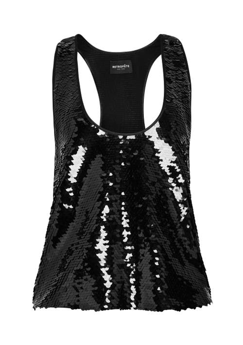 Retroféte Sequin Embellished Racerback Sleeveless Top In Black
