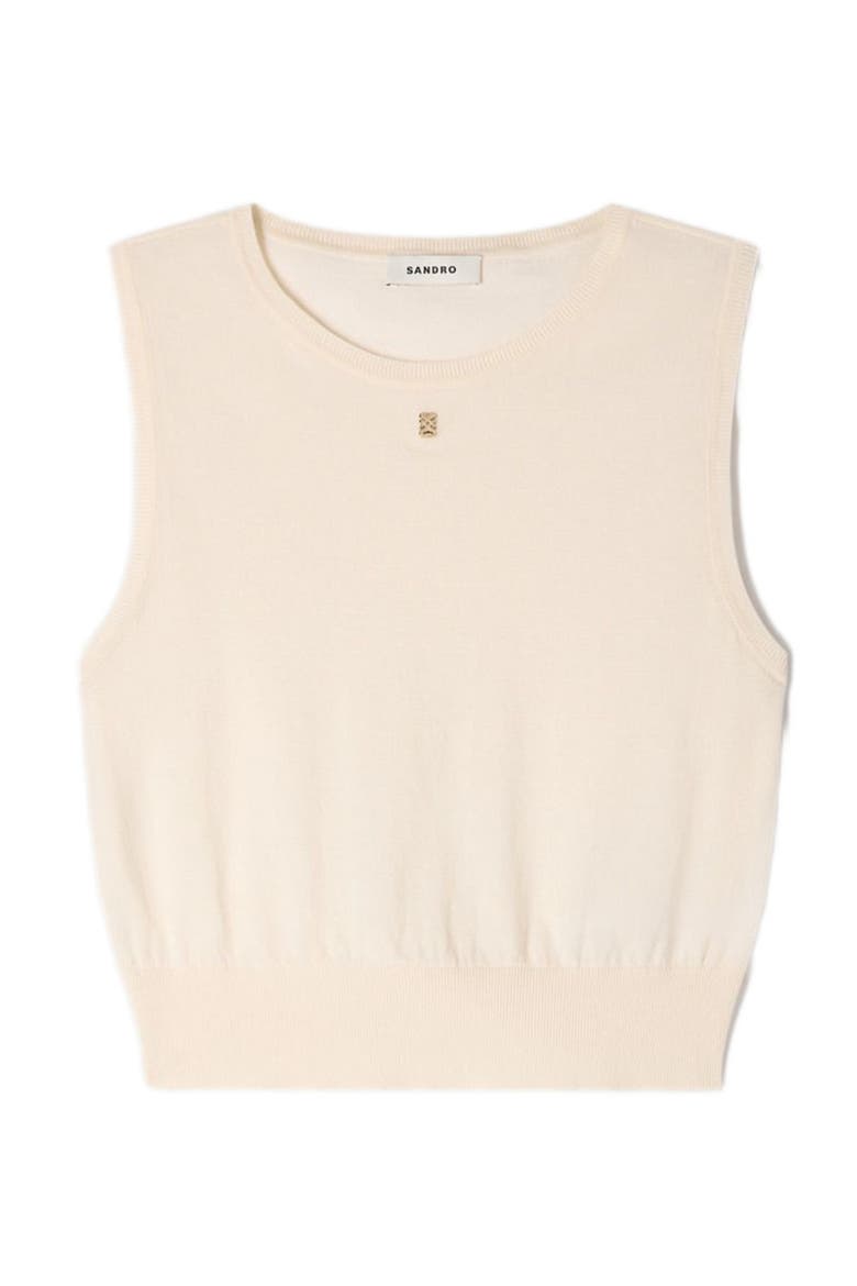 Sleeveless short knit sweater, Alternate, color, Ecru