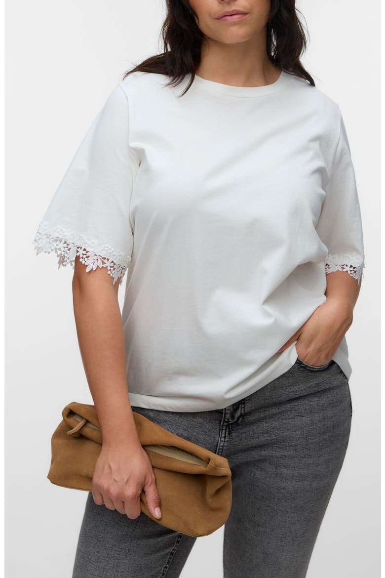 Lace Trim Organic Cotton T-Shirt, Main, color, SNOW WHITE
