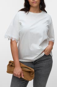 VERO MODA Lace Trim Organic Cotton T-Shirt