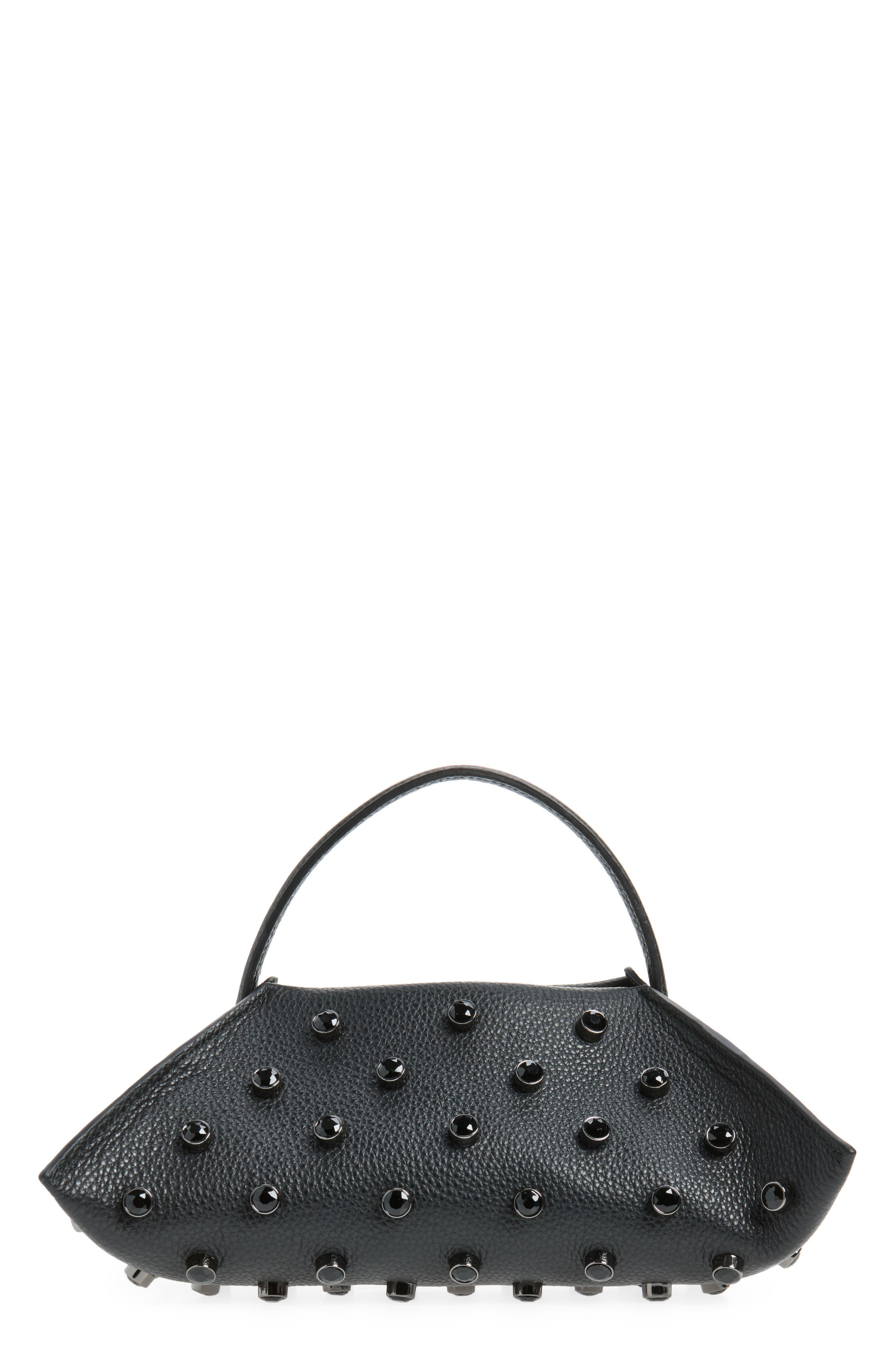 Altuzarra Origami Embellished Leather Baguette Bag, Main, color, Black / Black Crystal