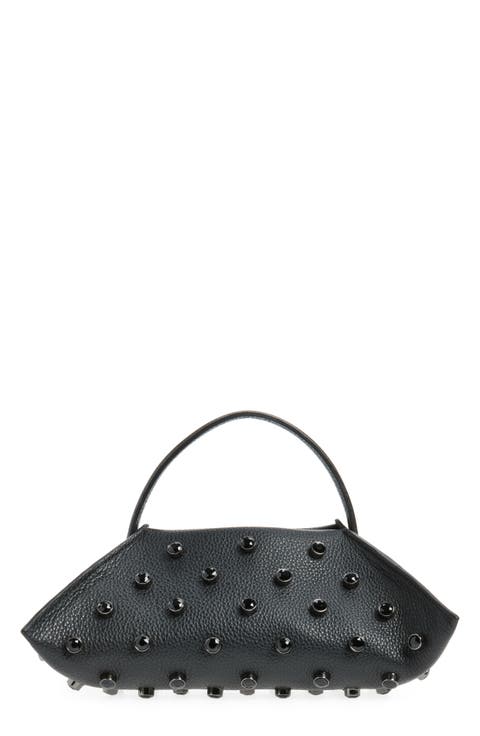 Origami Embellished Leather Baguette Bag