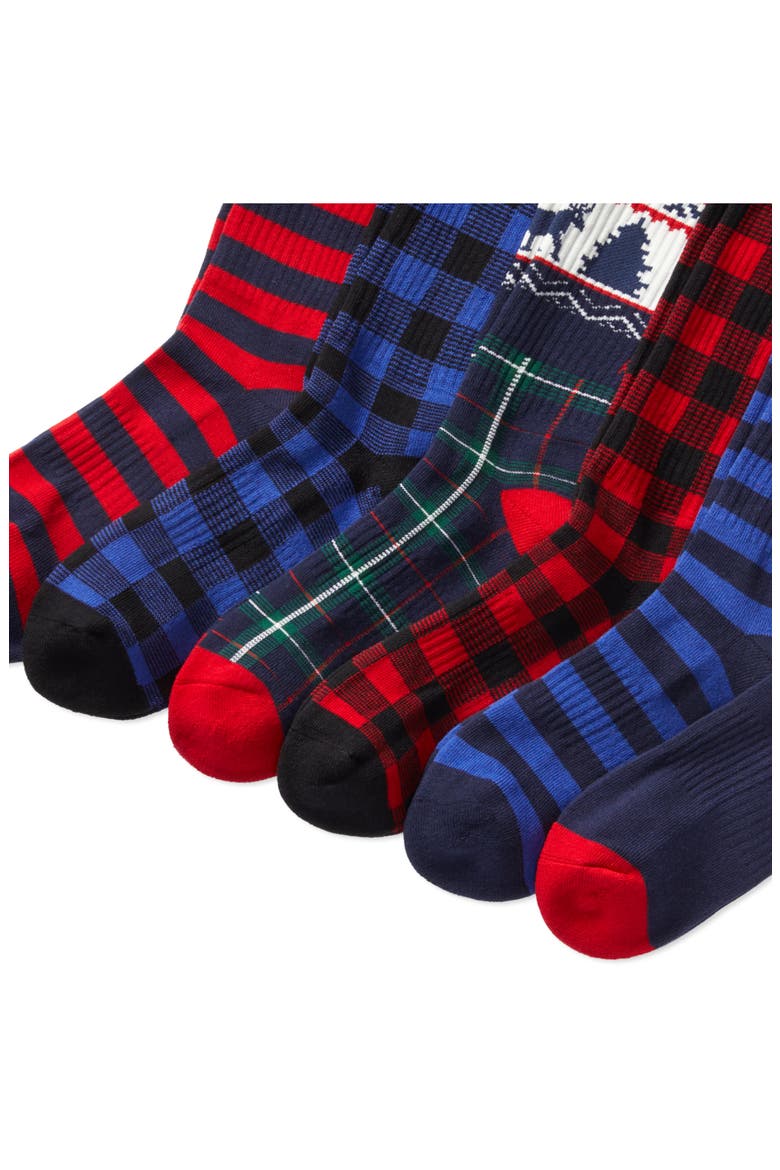 Artic Holiday Bear Assorted 6-Pack Cotton Blend Crew Socks, Alternate, color, RED MULTI