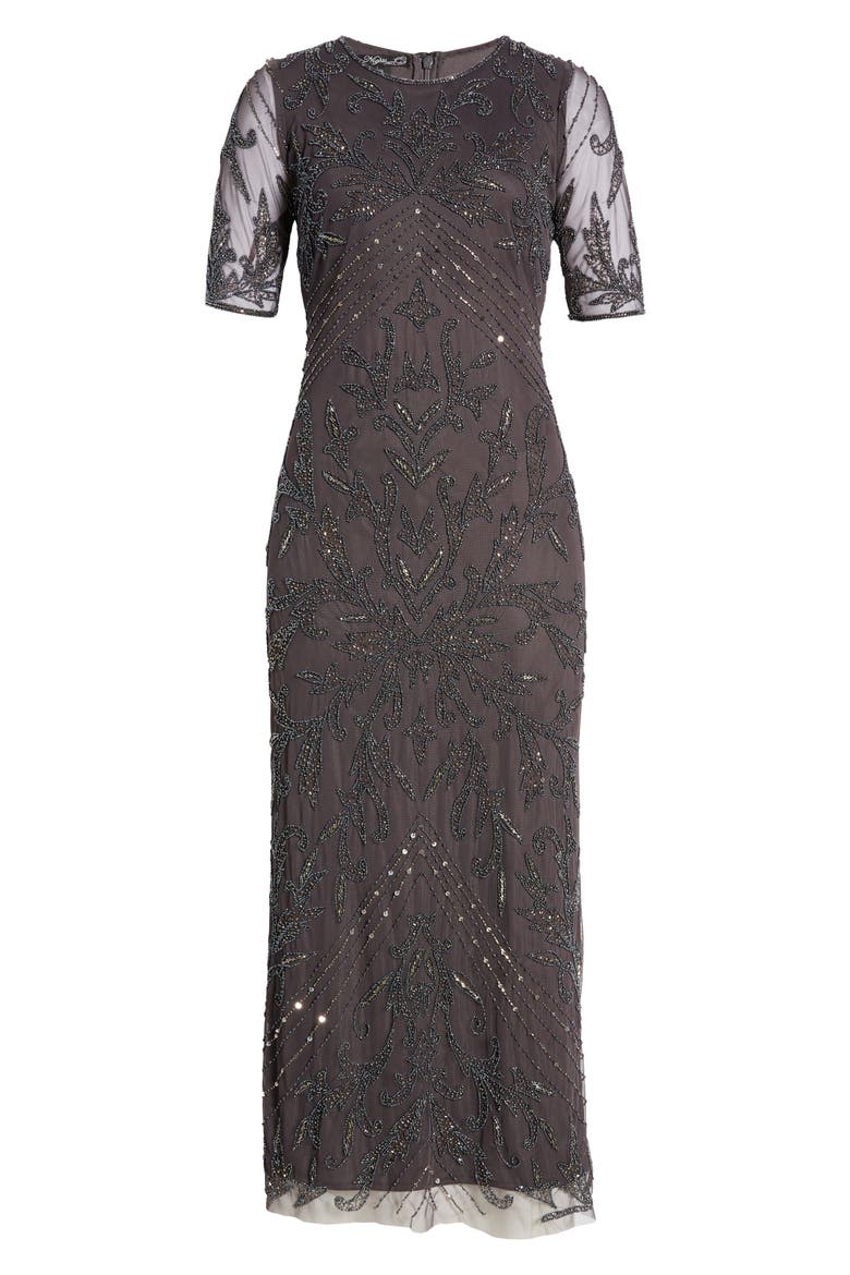 Beaded Tulle Column Gown, Alternate, color, SLATE