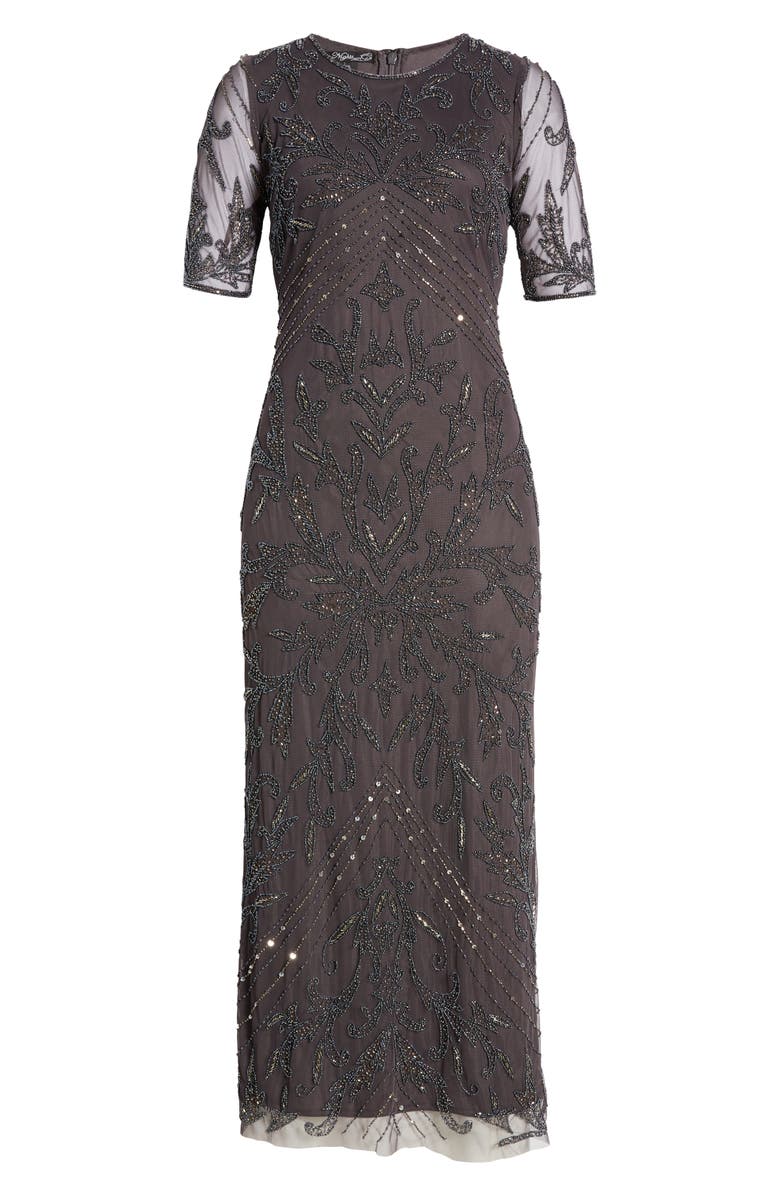 Pisarro Nights Beaded Tulle Column Gown, Alternate, color, Slate