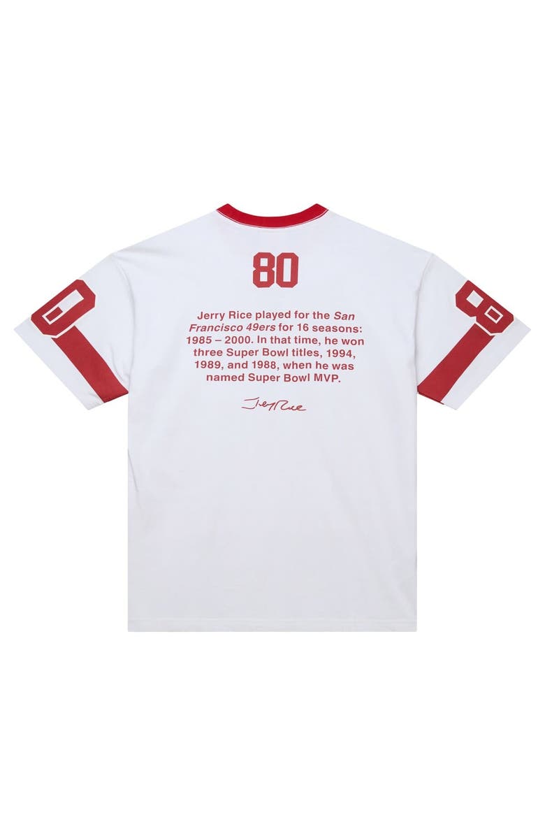 Mitchell & Ness Men's Mitchell & Ness Jerry Rice White San Francisco 49ers Name & Number Team Origins Vintage Logo T-Shirt, Alternate, color, White