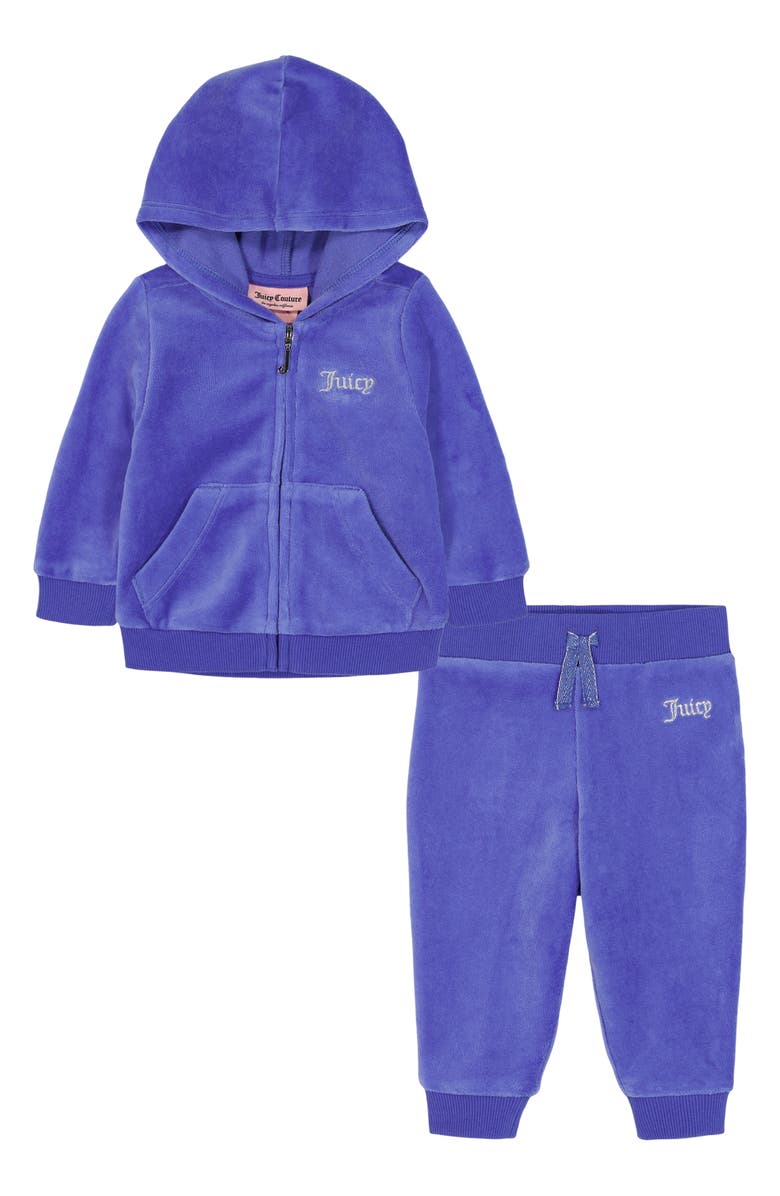 Juicy Couture Logo Velour Hoodie & Pants Set, Main, color, Periwinkle