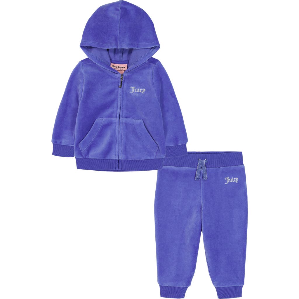 Juicy Couture Babies' Logo Velour Hoodie & Pants Set In Blue