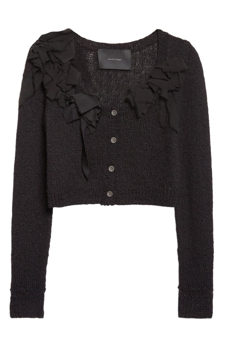 Meruert Tolegen Hand Knit Crop V-Neck Cardigan, Alternate, color, Black