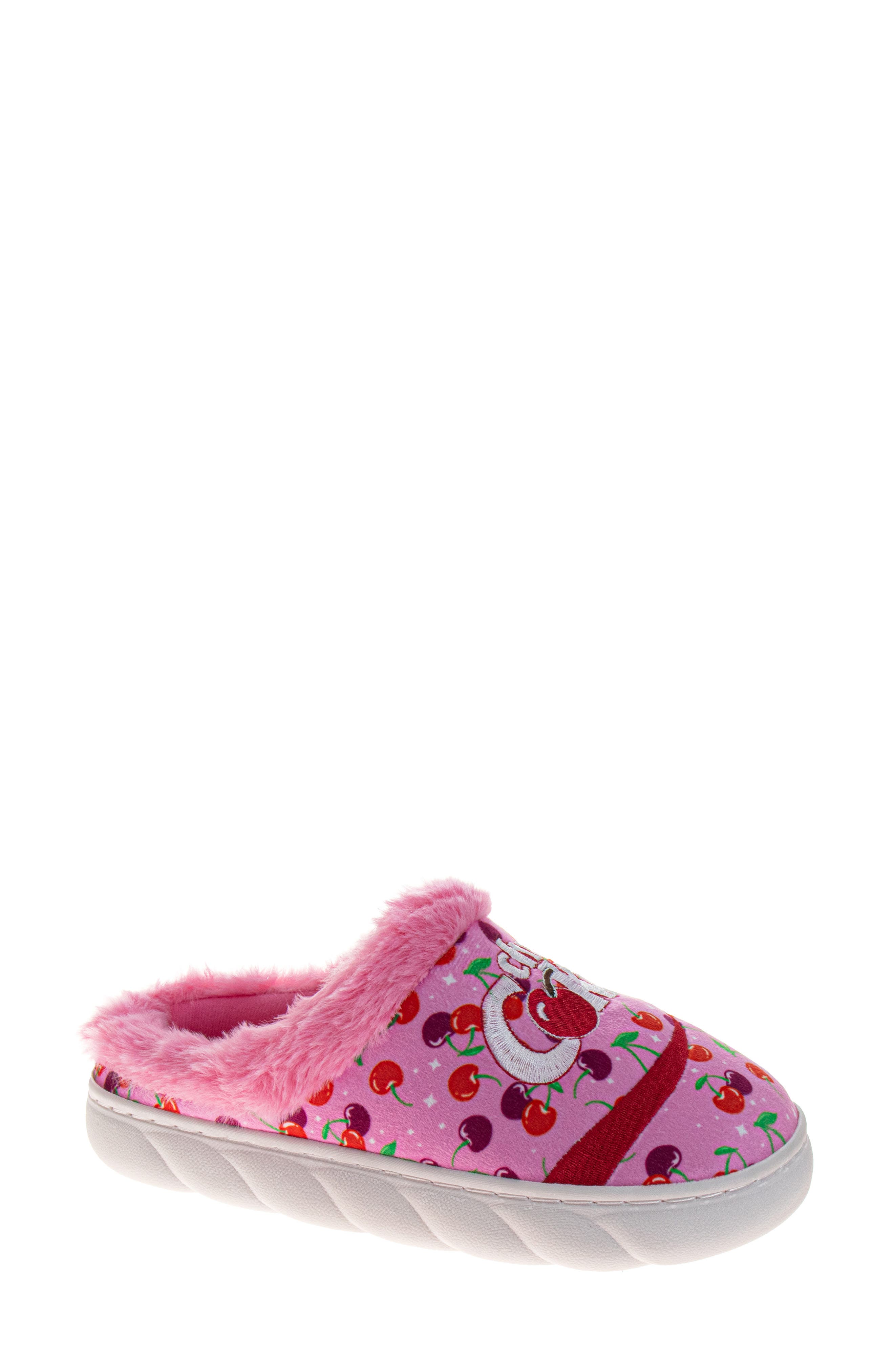 JOSMO Cherry Coke<sup>®</sup> Faux Fur Trim Slipper, Main, color, Cherry