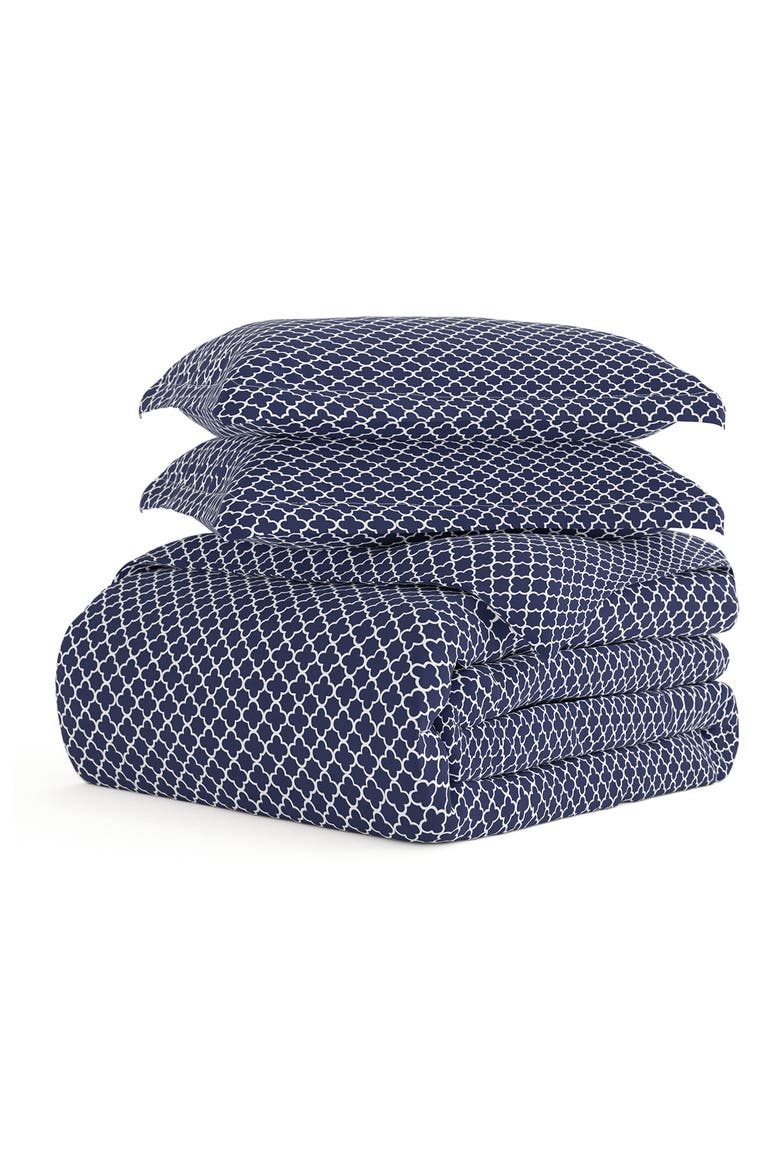 IENJOY HOME Premium Ultra Soft Quadrafoil Pattern 3-Piece Duvet Cover Set, Main, color, NAVY