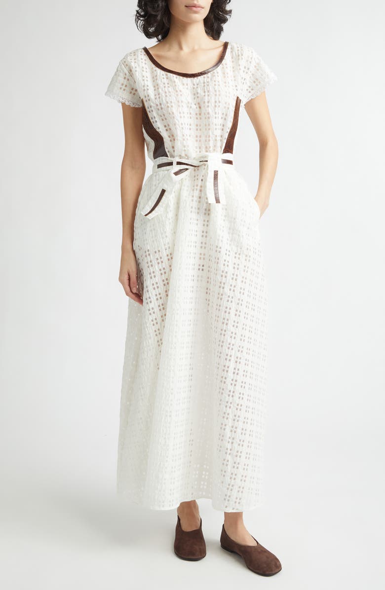 KÚR Belted Mixed Media Maxi Dress, Main, color, White