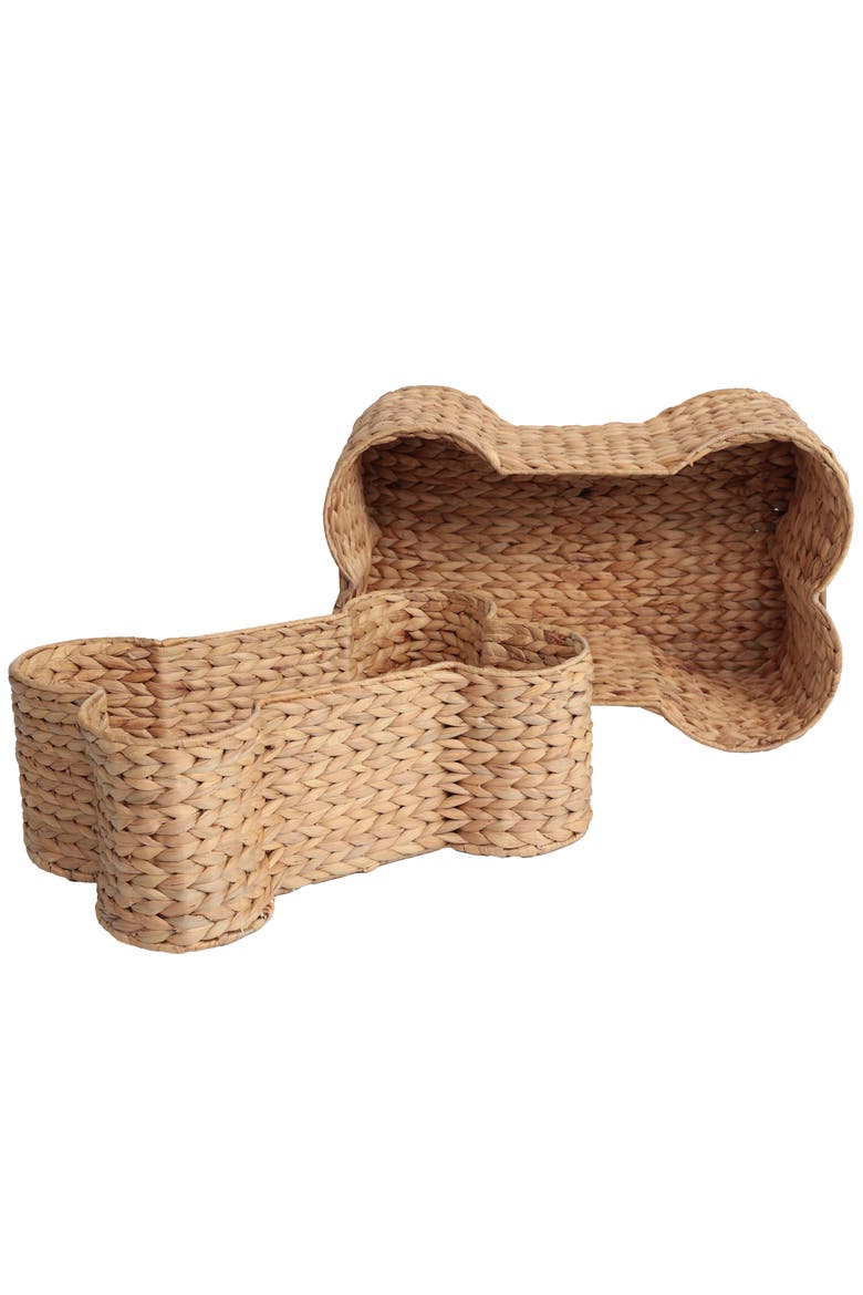 Digby Bone-Shaped Large Hand Woven Water Hyacinth Nesting Pet Toy Organizer Baskets, Main, color, Natural