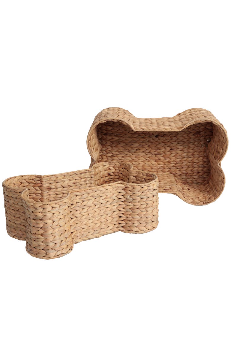 The Licker Store Digby Bone-Shaped Large Hand Woven Water Hyacinth Nesting Pet Toy Organizer Baskets, Main, color, Natural