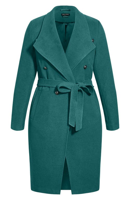 City Chic Callie Belted Coat In Green