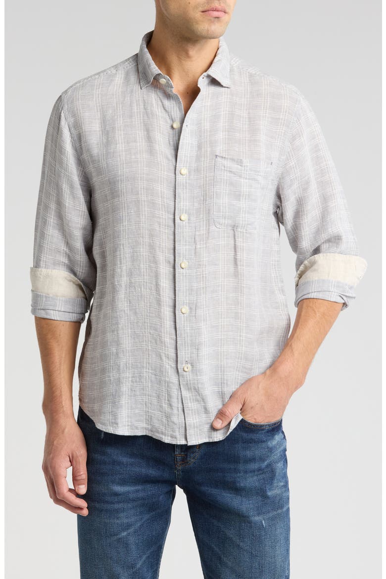 Ventana Plaid Linen Button-Up Shirt, Main, color, ULTIMATE GRAY