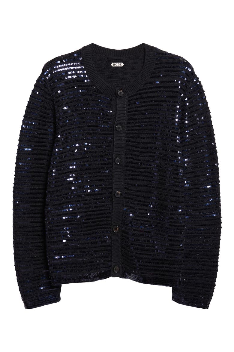 Sequin Spotlight Virgin Wool Cardigan, Alternate, color, BLACK