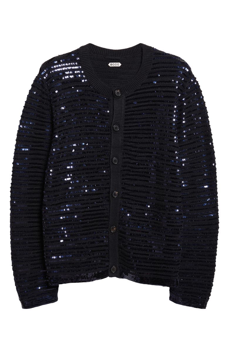 Bode Sequin Spotlight Virgin Wool Cardigan, Alternate, color, Black