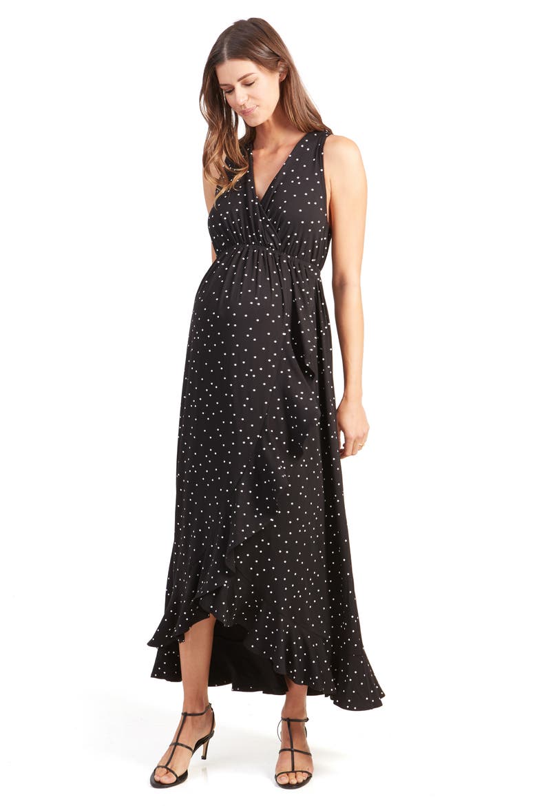 Ingrid & Isabel® Active Racerback Ruffle Maternity Maxi Dress, Alternate, color, BLACK POLKA DOT PRINT
