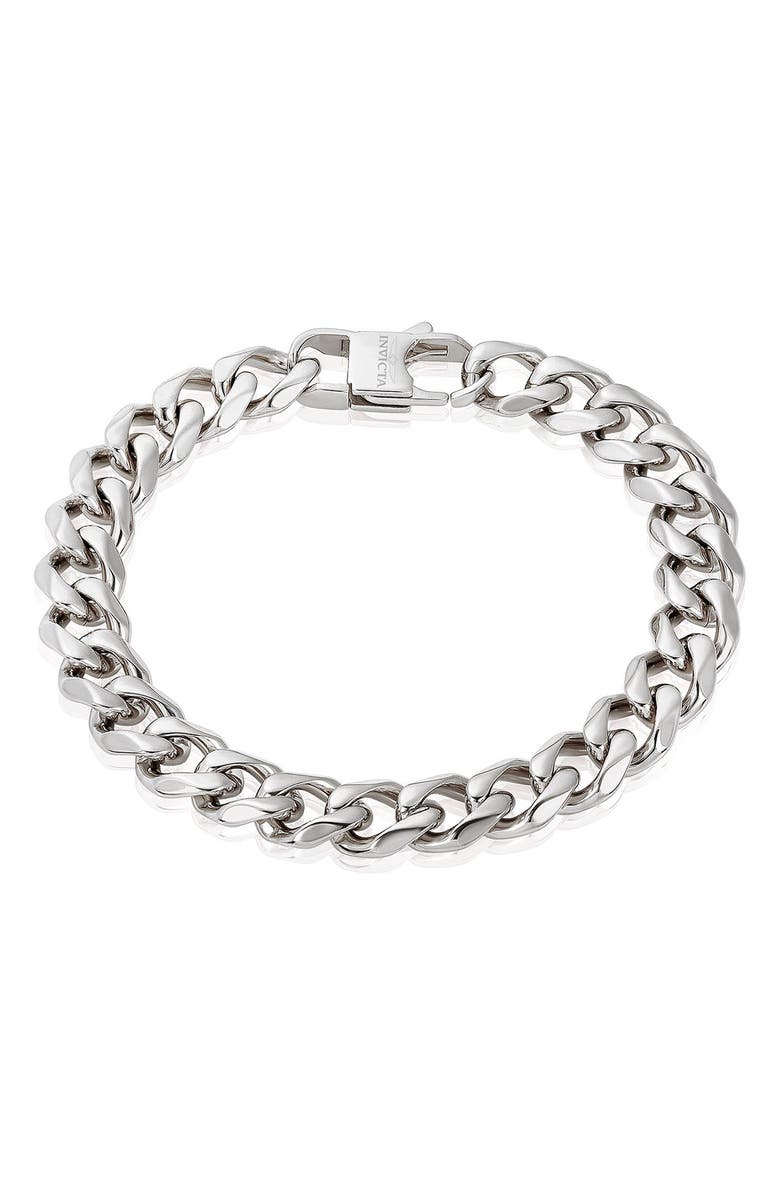 INVICTA Mens' 11mm Curb Chain Link Bracelet, Main, color, Silver