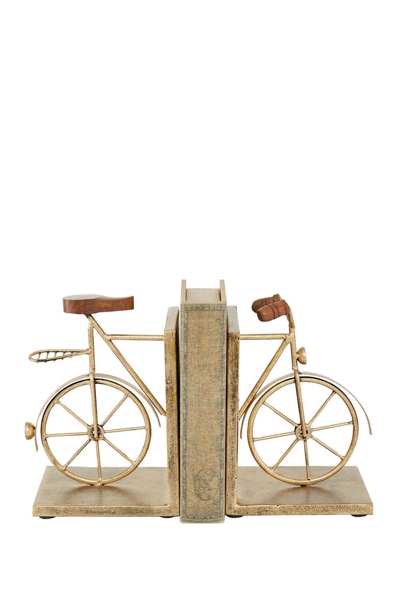 Gold Metal Bike Bookends with Wood Accents - Set of 2, Alternate, color, GOLD