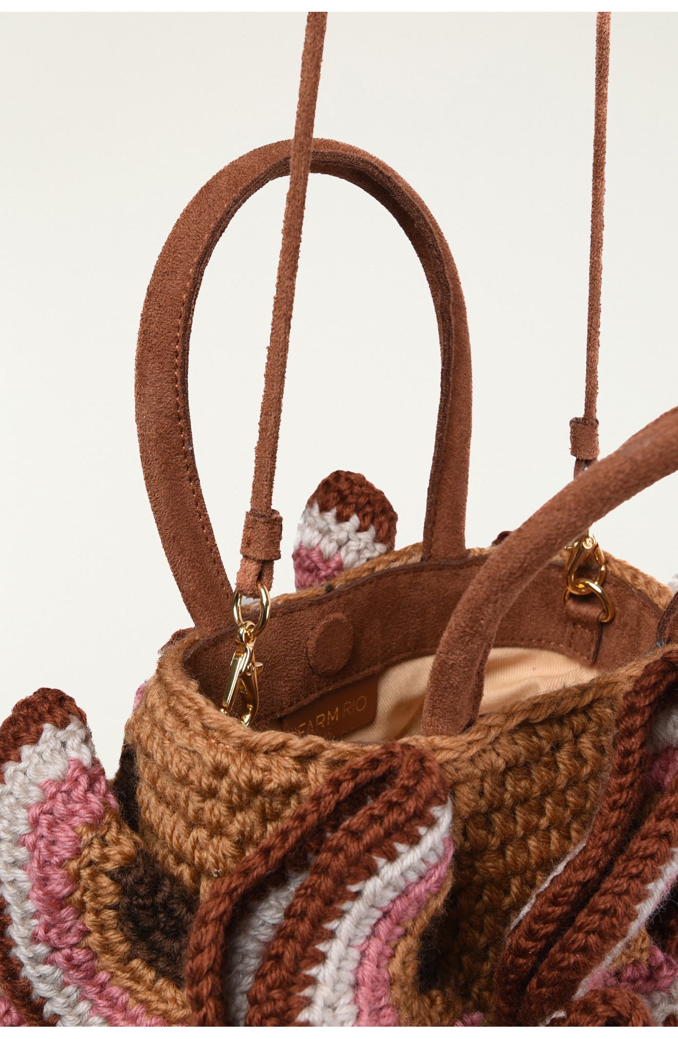 Crochet Flower Handbag, Alternate, color, BROWN MULTI